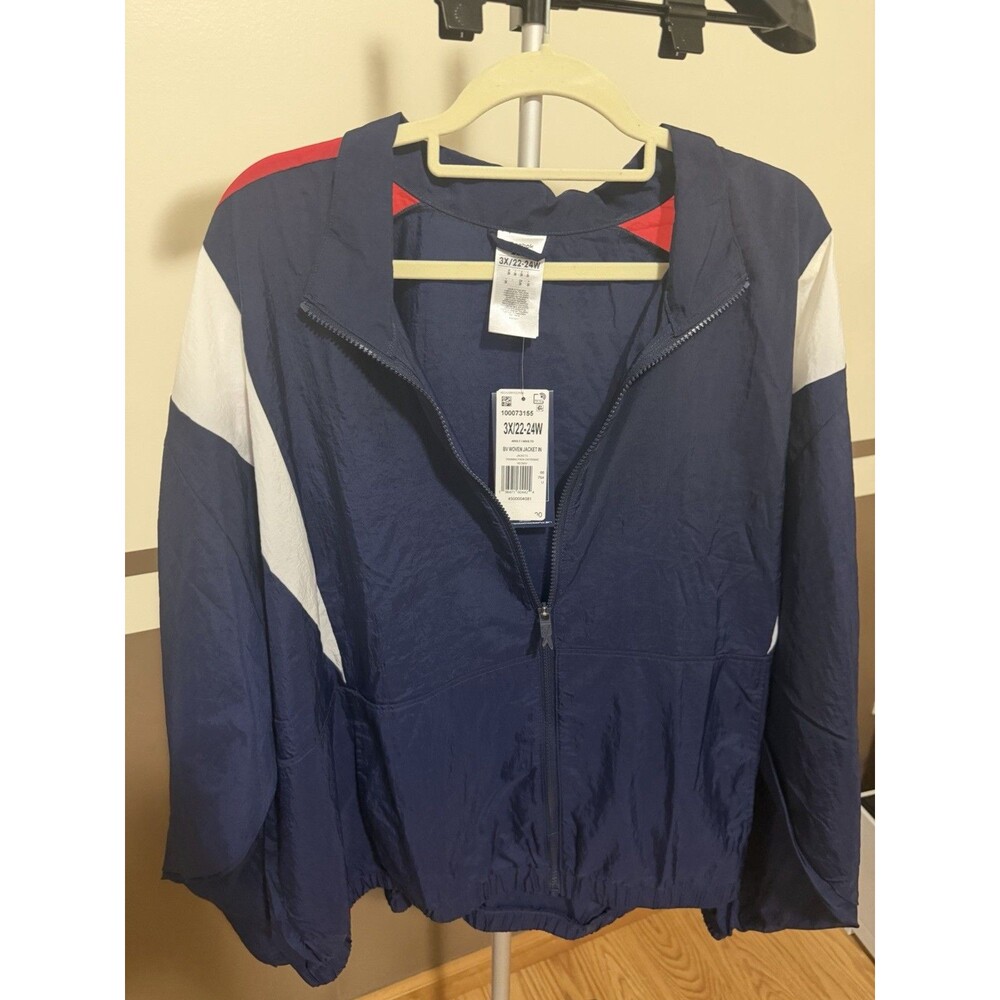 Reebok Womens Track Jacket Sz 3XL Blue/Red/White Back Colorblock Athleisure